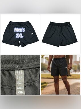 Men’s Adidas AEROREADY XXL Shorts Black White Drawstring Stretch Zipper Pockets